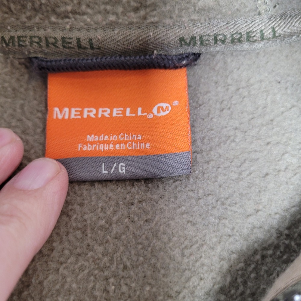Merrell Full Zip Hoodie Mens Large Olive Green Excellent Graphic Fleece Jacket - Picture 4 of 7